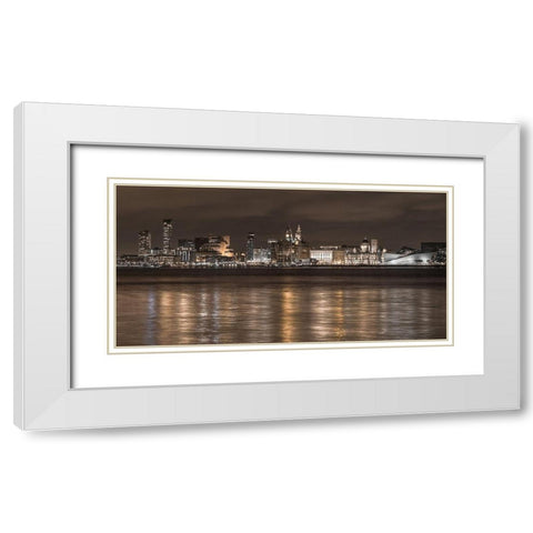 Liverpool city skyline across the River Mersey, UK,FTBR-1873 White Modern Wood Framed Art Print with Double Matting by Frank, Assaf