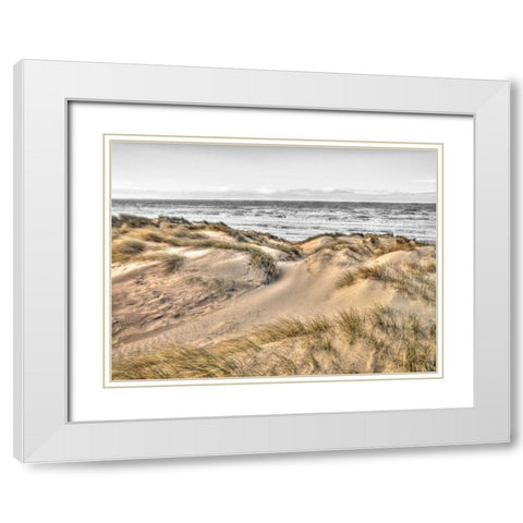 Tranquil beach with grass, Blackpool, UK White Modern Wood Framed Art Print with Double Matting by Frank, Assaf