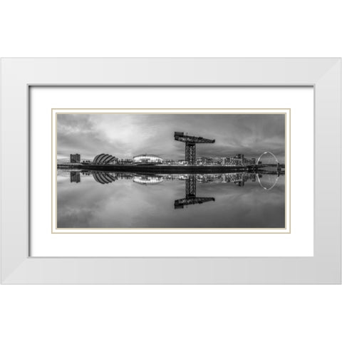 View along the river Clyde at night, Glasgow White Modern Wood Framed Art Print with Double Matting by Frank, Assaf