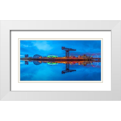 View along the river Clyde at night, Glasgow White Modern Wood Framed Art Print with Double Matting by Frank, Assaf
