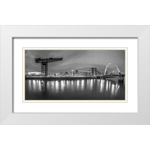 View along the river Clyde at night, Glasgow White Modern Wood Framed Art Print with Double Matting by Frank, Assaf