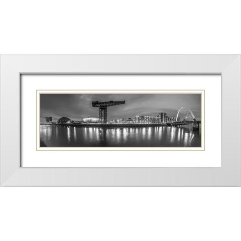 View along the river Clyde at night, Glasgow White Modern Wood Framed Art Print with Double Matting by Frank, Assaf