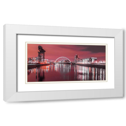 View along the river Clyde at night, Glasgow, FTBR-1902 White Modern Wood Framed Art Print with Double Matting by Frank, Assaf