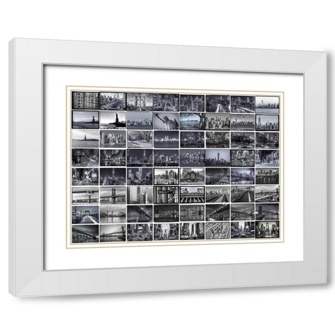 Collage of New York city White Modern Wood Framed Art Print with Double Matting by Frank, Assaf