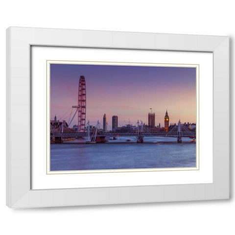 London cityscape over river Thames White Modern Wood Framed Art Print with Double Matting by Frank, Assaf