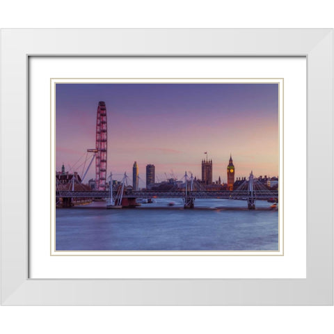 London cityscape over river Thames White Modern Wood Framed Art Print with Double Matting by Frank, Assaf