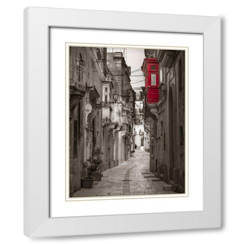 Narrow street through traditional maltese houses in Birgu, Malta White Modern Wood Framed Art Print with Double Matting by Frank, Assaf
