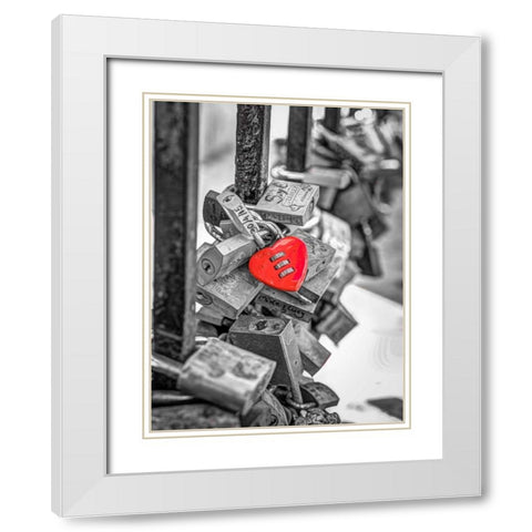 Love padlocks on bridge railing, St Julians, Malta White Modern Wood Framed Art Print with Double Matting by Frank, Assaf