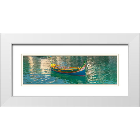 Colorful Maltese boats in St Julians bay, Malta White Modern Wood Framed Art Print with Double Matting by Frank, Assaf