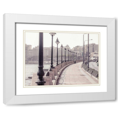 Road by the sea at St Julians bay, Malta White Modern Wood Framed Art Print with Double Matting by Frank, Assaf