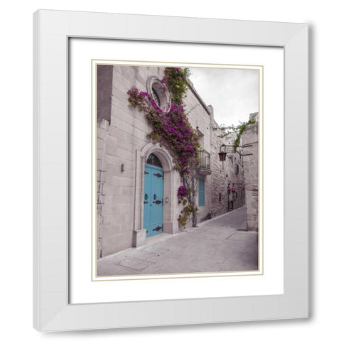 Traditional houses on narrow lanes of Mdina, Malta White Modern Wood Framed Art Print with Double Matting by Frank, Assaf