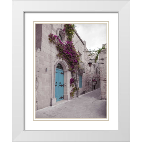 Traditional houses on narrow lanes of Mdina, Malta White Modern Wood Framed Art Print with Double Matting by Frank, Assaf