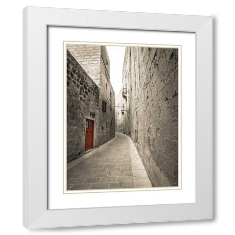 Traditional houses on narrow lanes of Mdina, Malta White Modern Wood Framed Art Print with Double Matting by Frank, Assaf