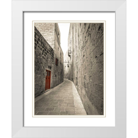 Traditional houses on narrow lanes of Mdina, Malta White Modern Wood Framed Art Print with Double Matting by Frank, Assaf