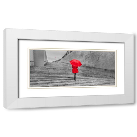 Tourist with red umbrella, Malta White Modern Wood Framed Art Print with Double Matting by Frank, Assaf