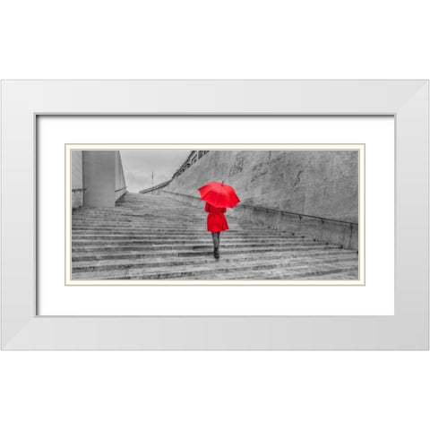 Tourist with red umbrella, Malta White Modern Wood Framed Art Print with Double Matting by Frank, Assaf