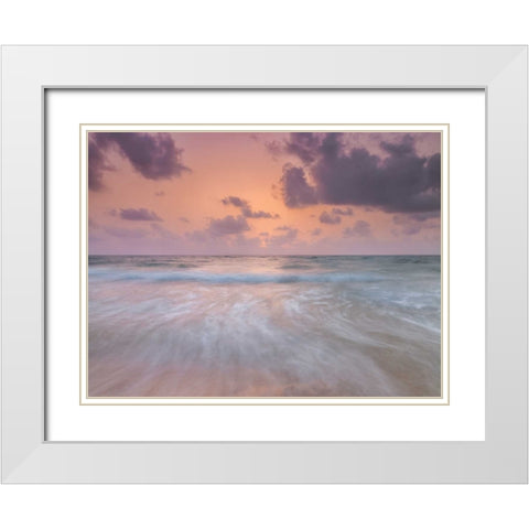 Tranquil beach with cloudscapes White Modern Wood Framed Art Print with Double Matting by Frank, Assaf