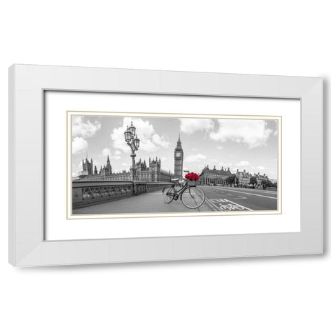 Bicycle with bunch of flowers on Westminster Bridge, London, UK White Modern Wood Framed Art Print with Double Matting by Frank, Assaf