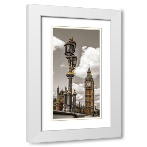 Street lamp with Big Ben in background-London-UK White Modern Wood Framed Art Print with Double Matting by Frank, Assaf