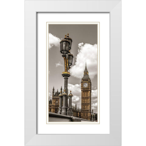 Street lamp with Big Ben in background-London-UK White Modern Wood Framed Art Print with Double Matting by Frank, Assaf