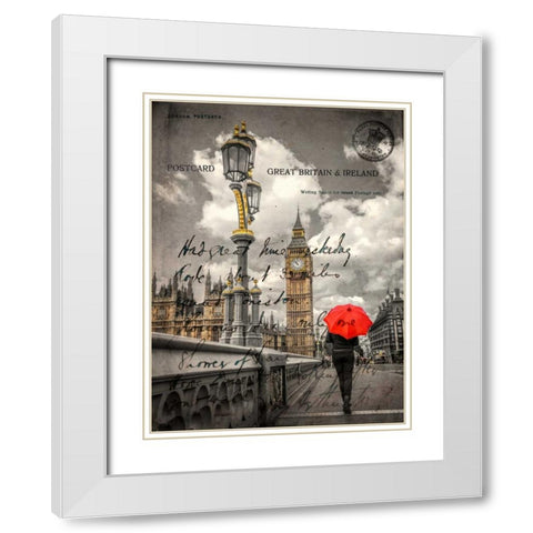 Tourist with an umbrella on Westminster Bridge, London, UK White Modern Wood Framed Art Print with Double Matting by Frank, Assaf