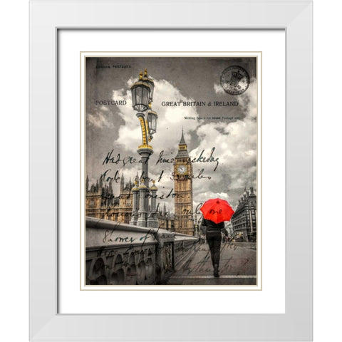 Tourist with an umbrella on Westminster Bridge, London, UK White Modern Wood Framed Art Print with Double Matting by Frank, Assaf