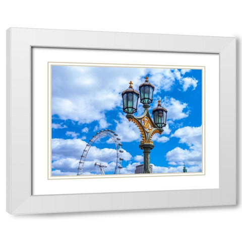 Street lamp with London Eye in background, London, UK White Modern Wood Framed Art Print with Double Matting by Frank, Assaf