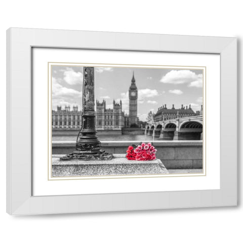 Bunch of Roses by a lampost, London, UK White Modern Wood Framed Art Print with Double Matting by Frank, Assaf