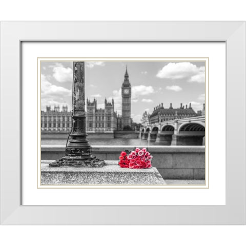 Bunch of Roses by a lampost, London, UK White Modern Wood Framed Art Print with Double Matting by Frank, Assaf
