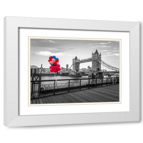 Balloons on promenade near Tower bridge, London, UK White Modern Wood Framed Art Print with Double Matting by Frank, Assaf