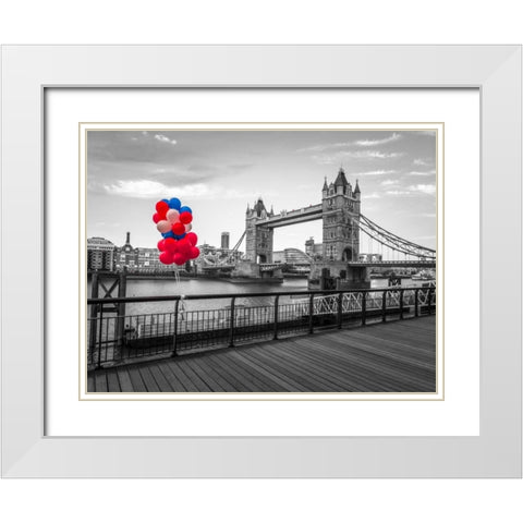Balloons on promenade near Tower bridge, London, UK White Modern Wood Framed Art Print with Double Matting by Frank, Assaf