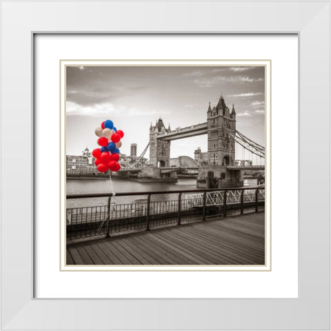 Balloons on promenade near Tower bridge, London, UK White Modern Wood Framed Art Print with Double Matting by Frank, Assaf