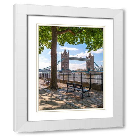 Thames promenade with Tower bridge in background, London, UK White Modern Wood Framed Art Print with Double Matting by Frank, Assaf