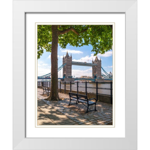Thames promenade with Tower bridge in background, London, UK White Modern Wood Framed Art Print with Double Matting by Frank, Assaf