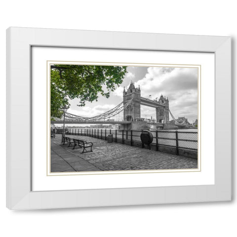 Thames promenade with Tower bridge in background, London, UK White Modern Wood Framed Art Print with Double Matting by Frank, Assaf