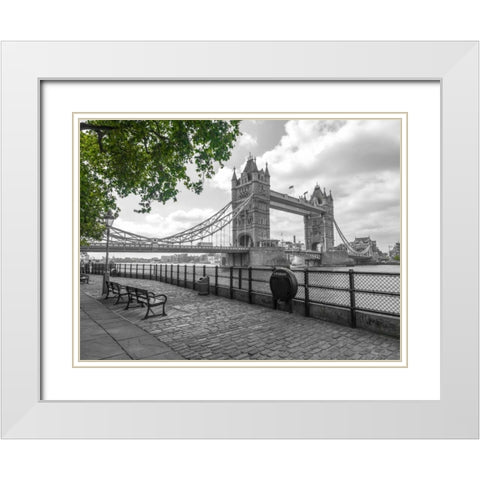 Thames promenade with Tower bridge in background, London, UK White Modern Wood Framed Art Print with Double Matting by Frank, Assaf