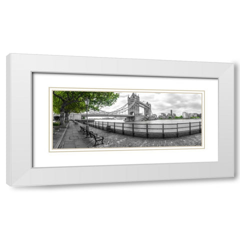 Thames promenade with Tower bridge in background, London, UK White Modern Wood Framed Art Print with Double Matting by Frank, Assaf