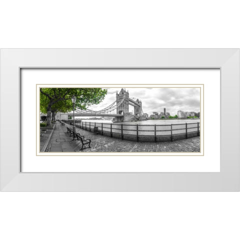 Thames promenade with Tower bridge in background, London, UK White Modern Wood Framed Art Print with Double Matting by Frank, Assaf
