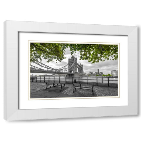 Thames promenade with Tower bridge in background, London, UK White Modern Wood Framed Art Print with Double Matting by Frank, Assaf