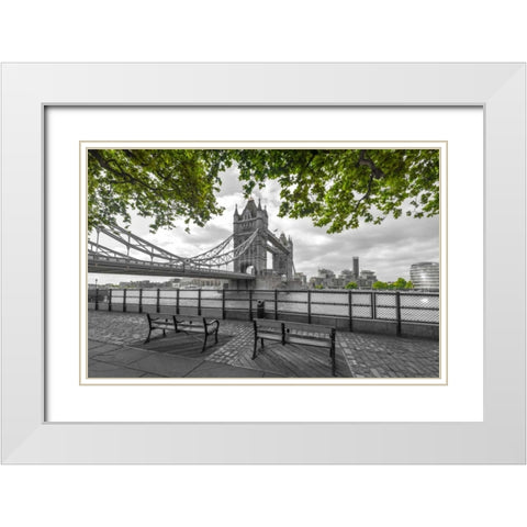 Thames promenade with Tower bridge in background, London, UK White Modern Wood Framed Art Print with Double Matting by Frank, Assaf