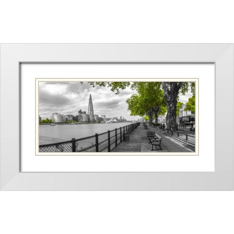 Thames promenade with The Shard in background, London, UK White Modern Wood Framed Art Print with Double Matting by Frank, Assaf