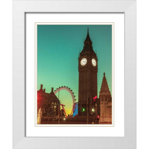 View of Big Ben from street, London, UK, FTBR-1905 White Modern Wood Framed Art Print with Double Matting by Frank, Assaf