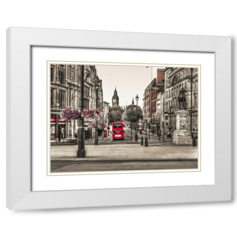 Streets of London city with double decker bus, UK White Modern Wood Framed Art Print with Double Matting by Frank, Assaf