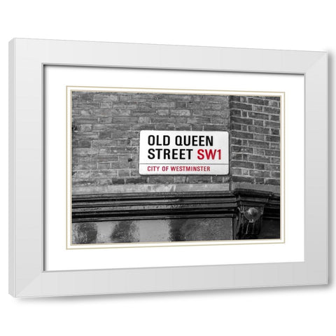 Old Queen street signboard, London, UK White Modern Wood Framed Art Print with Double Matting by Frank, Assaf
