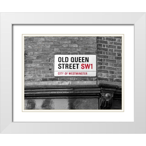 Old Queen street signboard, London, UK White Modern Wood Framed Art Print with Double Matting by Frank, Assaf