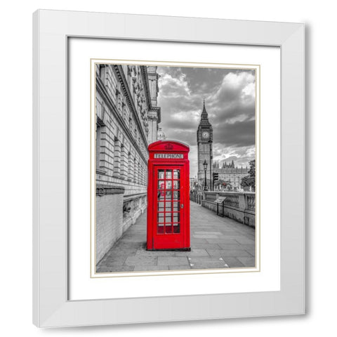 Telephone booth with Big Ben, London, UK, FTBR-1809 White Modern Wood Framed Art Print with Double Matting by Frank, Assaf