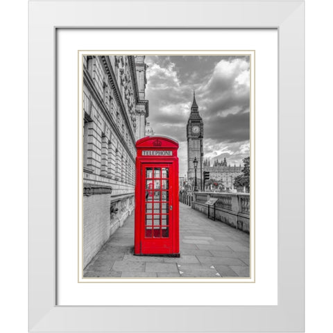 Telephone booth with Big Ben, London, UK, FTBR-1809 White Modern Wood Framed Art Print with Double Matting by Frank, Assaf
