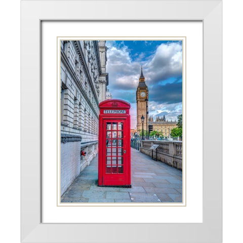 Telephone booth with Big Ben, London, UK White Modern Wood Framed Art Print with Double Matting by Frank, Assaf