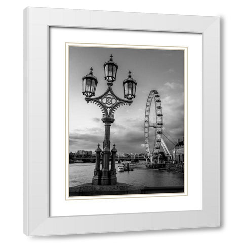 Street lamp with London Eye, London, UK White Modern Wood Framed Art Print with Double Matting by Frank, Assaf