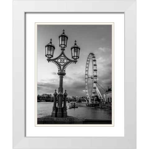 Street lamp with London Eye, London, UK White Modern Wood Framed Art Print with Double Matting by Frank, Assaf